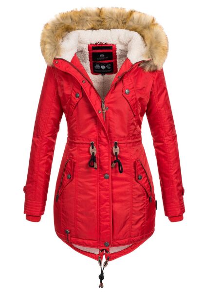 Navahoo LaViva warme Damen Winterjacke mit Teddyfell Rot Größe L - Gr. 40