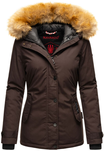 Navahoo Laura warme Damen Winterjacke mit Kapuze Schoko-Gr.XS