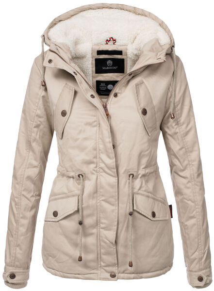 Marikoo Manolya Damen Parka Winterjacke mit Teddyfell Beige Größe S - Gr. 36