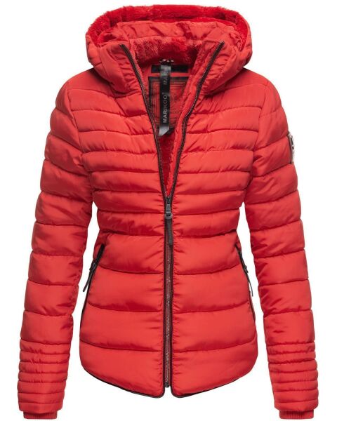 Marikoo Amber Damen Winter Steppjacke gefüttert mit kuschligem Teddyfell Rot Größe L - Gr. 40