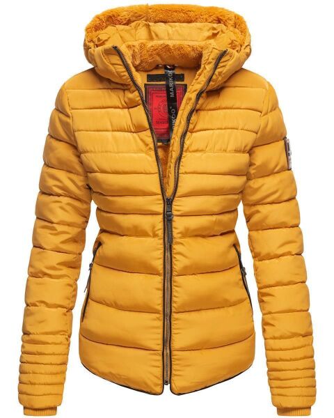 Marikoo Amber Damen Winter Steppjacke gefüttert mit kuschligem Teddyfell Gelb Größe XXL - Gr. 44