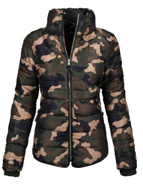 Marikoo Amber Damen Winter Steppjacke gefüttert mit kuschligem Teddyfell Camouflage Größe XXL - Gr. 44
