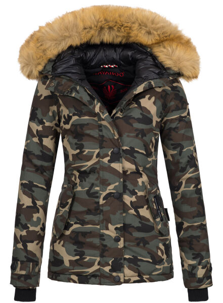 Navahoo Laura warme Damen Winterjacke mit Kapuze Camo-Gr.XS