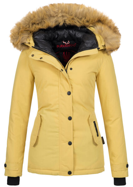 Navahoo Laura warme Damen Winterjacke mit Kapuze Gelb-Gr.XS