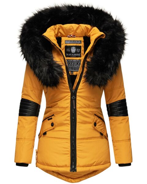 Navahoo Nirvana Damen Parka Winterjacke mit Kunstfell Gelb Größe XS - Gr. 34