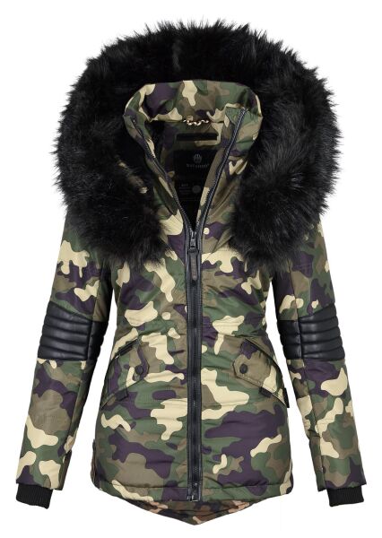 Navahoo Nirvana Damen Parka Winterjacke mit Kunstfell Camouflage - Army Größe XS - Gr. 34