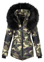 Navahoo Nirvana Damen Parka Winterjacke mit Kunstfell Camouflage - Army Größe S - Gr. 36