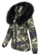 Navahoo Nirvana Damen Parka Winterjacke mit Kunstfell Camouflage - Army Größe S - Gr. 36