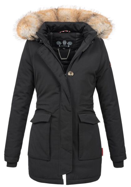 Navahoo Schneeengel Damen Winterjacke warm gefüttert mit Kapuze Schwarz Größe XS - Gr. 34