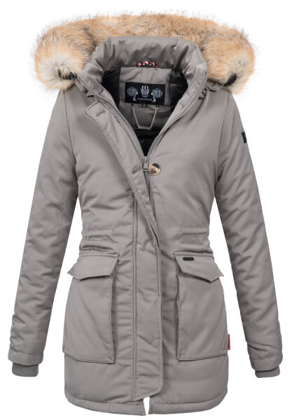 Navahoo Schneeengel Damen Winterjacke warm gefüttert mit Kapuze Grau Größe S - Gr. 36