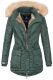 Marikoo Grinsekatze Damen lange Winterjacke mit Kapuze und Kunstfell Grün Größe XS - Gr. 34