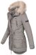 Marikoo Grinsekatze Damen lange Winterjacke mit Kapuze und Kunstfell Grau Größe XS - Gr. 34