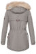 Marikoo Grinsekatze Damen lange Winterjacke mit Kapuze und Kunstfell Grau Größe XS - Gr. 34