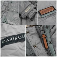 Marikoo Grinsekatze Damen lange Winterjacke mit Kapuze und Kunstfell Navy Größe S - Gr. 36