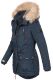 Marikoo Grinsekatze Damen lange Winterjacke mit Kapuze und Kunstfell Navy Größe S - Gr. 36