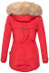 Marikoo Grinsekatze Damen lange Winterjacke mit Kapuze und Kunstfell Rot Größe XS - Gr. 34