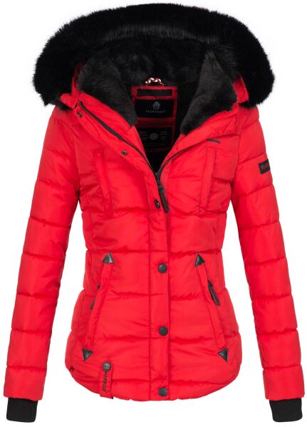 Marikoo Lotus warme Damen Winterjacke gesteppt mit Kunstfell Rot Größe XXL - Gr. 44