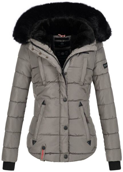 Marikoo Lotus warme Damen Winterjacke gesteppt mit Kunstfell Grau Größe XS - Gr. 34
