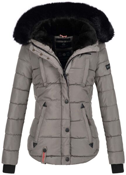 Marikoo Lotus warme Damen Winterjacke gesteppt mit Kunstfell Grau Größe XXL - Gr. 44