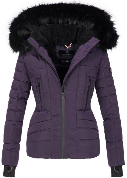 Navahoo Adele Ladies Winter Jacket Warm Lined Teddy Fur Quilted Winterjacket B361 Violet Size XS - Size 34