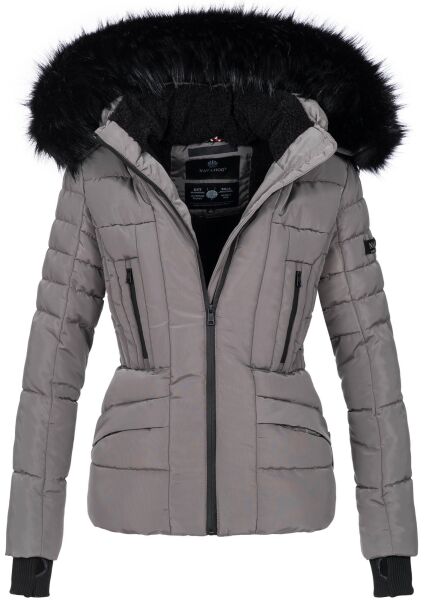 Navahoo Adele Damen Winterjacke warm gefüttert Teddyfell Grau Größe XS - Gr. 34