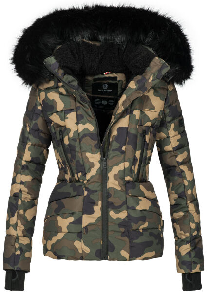 Navahoo Adele Damen Winterjacke warm gefüttert Teddyfell Camouflage - Army Größe L - Gr. 40