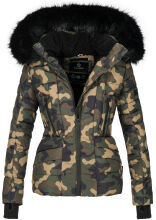Navahoo Adele Damen Winterjacke warm gefüttert Teddyfell Camouflage - Army Größe L - Gr. 40
