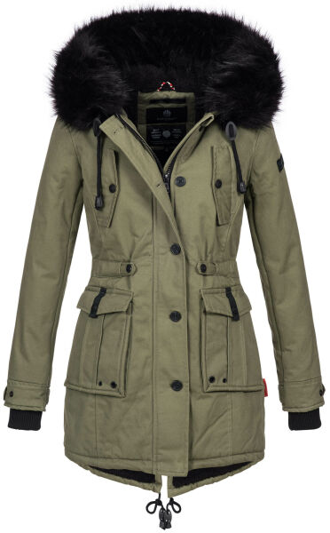 Navahoo Luluna Damen Winterjacke mit Kunstfell und Teddyfell Grün Größe XS - Gr. 34