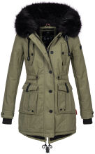 Navahoo Luluna Damen Winterjacke mit Kunstfell und Teddyfell Grün Größe XS - Gr. 34