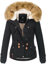 Navahoo Pearl Damen Winterjacke mit Kunstfell Schwarz Größe XS - Gr. 34