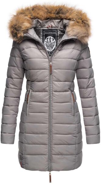 Marikoo Rose Damen Lange Winter Steppjacke Grau-Größe XS - Gr. 34