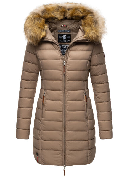 Marikoo Rose Damen Lange Winter Steppjacke Taupe-Größe XS - Gr. 34