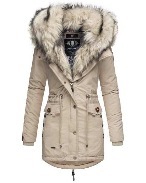 Navahoo Sweety 2 in 1 ladies parka winterjacket with fur collar - Taupe-Gr.S