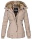 Marikoo Nekoo warm gefütterte Damen Winterjacke mit Kunstfell Taupe Größe XS - Gr. 34