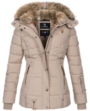 Marikoo Nekoo warm gefütterte Damen Winterjacke mit Kunstfell Taupe Größe XXL - Gr. 44