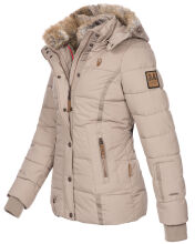 Marikoo Nekoo warm gefütterte Damen Winterjacke mit Kunstfell Taupe Größe XXL - Gr. 44