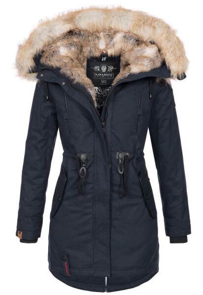 Navahoo Bombii ladies winter jacket long with faux fur - Navy-Gr.XL