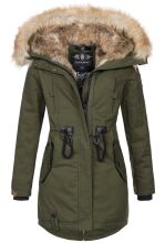 Navahoo Bombii ladies winter jacket long with faux fur - Olive-Gr.XS