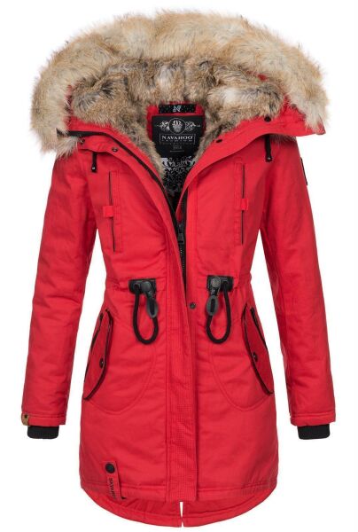 Navahoo Bombii Damen Winterjacke lang mit Kunstfell Rot Größe XS - Gr. 34