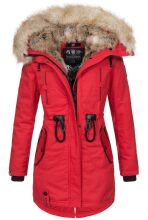 Navahoo Bombii Damen Winterjacke lang mit Kunstfell Rot Größe XS - Gr. 34