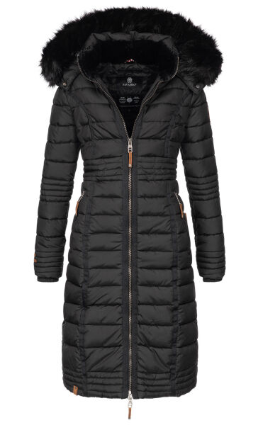 Navahoo Umay Damen lange Winterjacke mit Fellkragen Schwarz-Gr.XL
