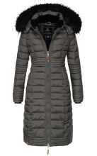 Navahoo Umay Damen lange Winterjacke mit Fellkragen Anthrazit-Gr.L
