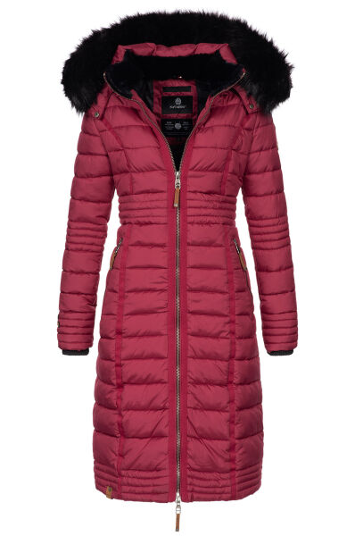 Navahoo Umay Damen lange Winterjacke mit Fellkragen Bordeaux-Gr.M
