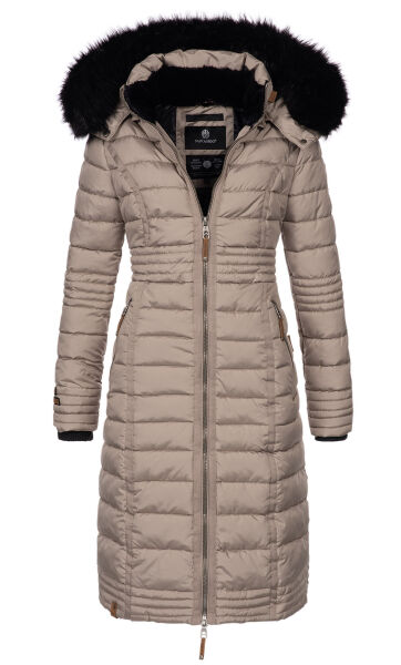 Navahoo Umay Damen lange Winterjacke mit Fellkragen Taupe-Gr.S