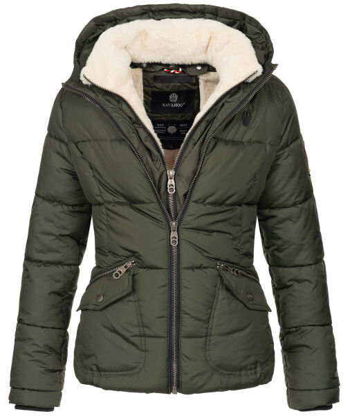 Navahoo Megan Damen Winter Steppacke mit Kapuze Olive-Gr.XS