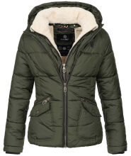 Navahoo Megan Damen Winter Steppacke mit Kapuze Olive-Gr.XS