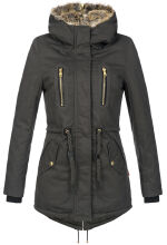 Navahoo Diamond lange Damen Winterjacke mit Teddyfell Anthrazit Größe XS - Gr. 34