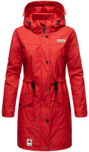 Navahoo Deike Damen Regenjacke Regenmantel lang Teddyfell Rot-Gr.XS