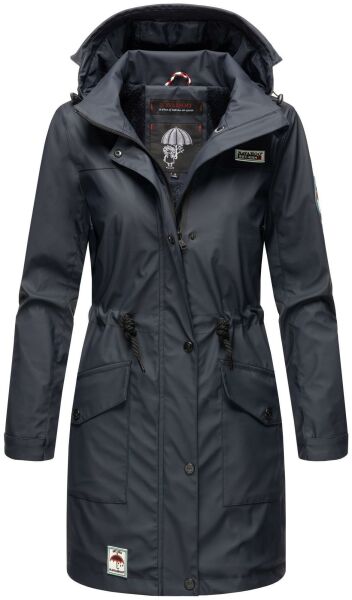 Navahoo Deike Damen Regenjacke Regenmantel lang Teddyfell Navy-Gr.XS