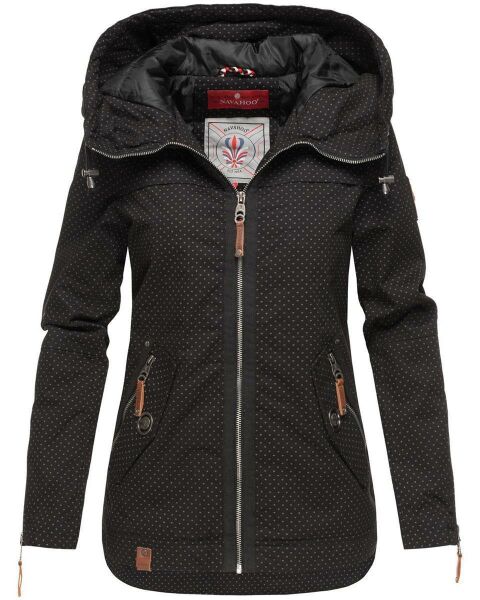 Navahoo Wekoo Damen Übergangsjacke mit Kapuze Schwarz Muster Größe XS - Gr. 34